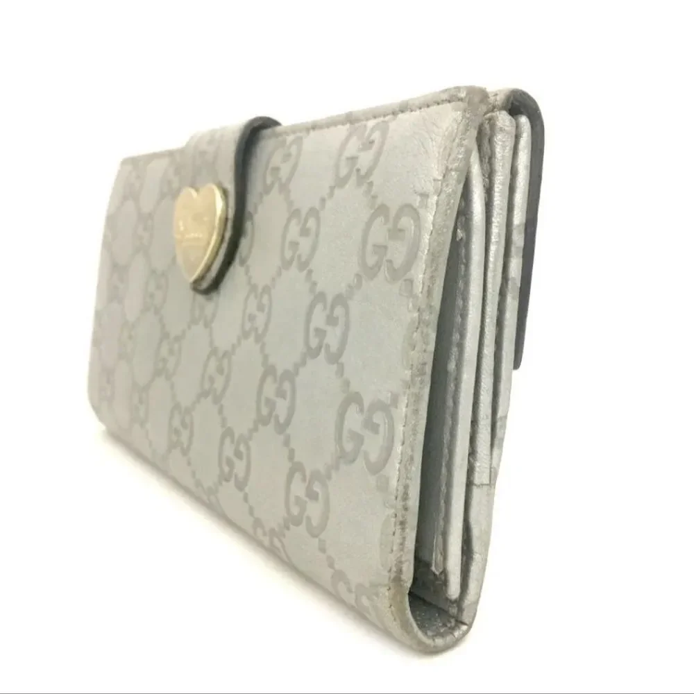GUCCI Shima Heart Logo Clip Leather Long Bifold Wallet /S0930
